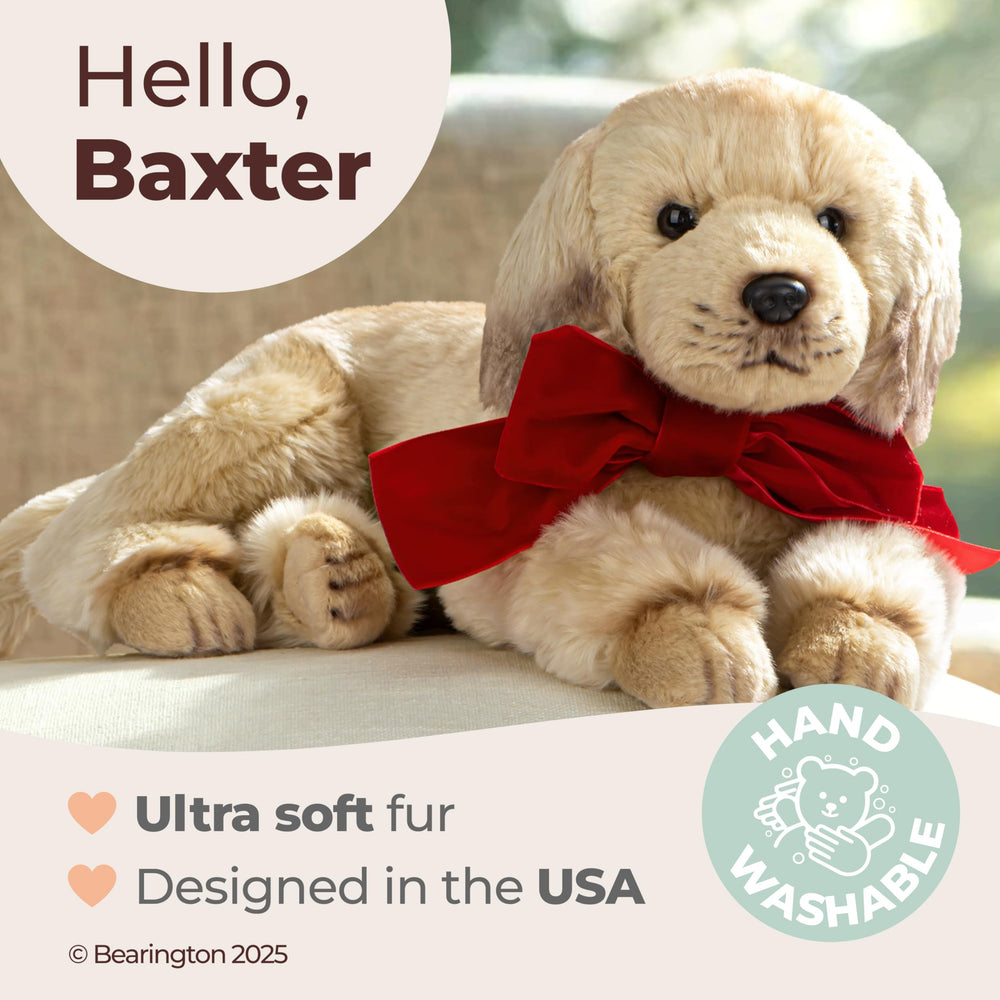 Close-up of Bearington Baxter showing soft faux fur and friendly eyes for hug-ready moments.