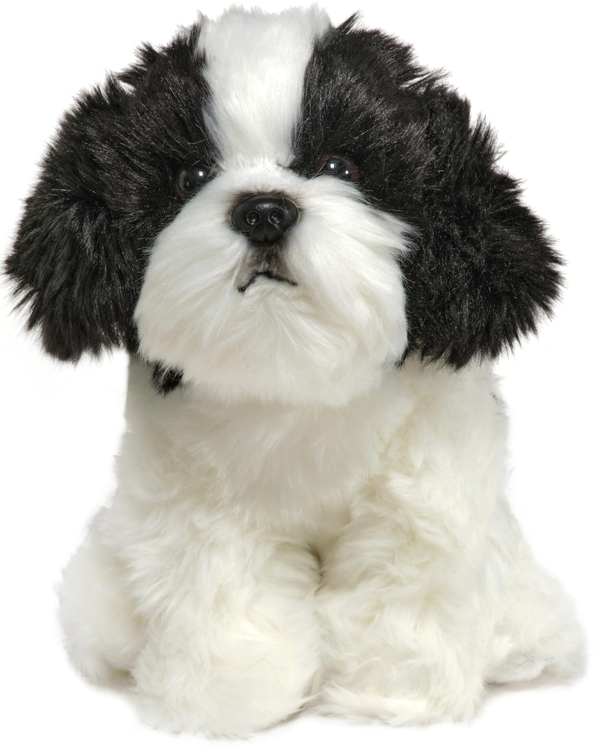 Bearington Butch 11-inch Shih Tzu plush face close-up for lifelike snuggles and a hand-sewn nose.