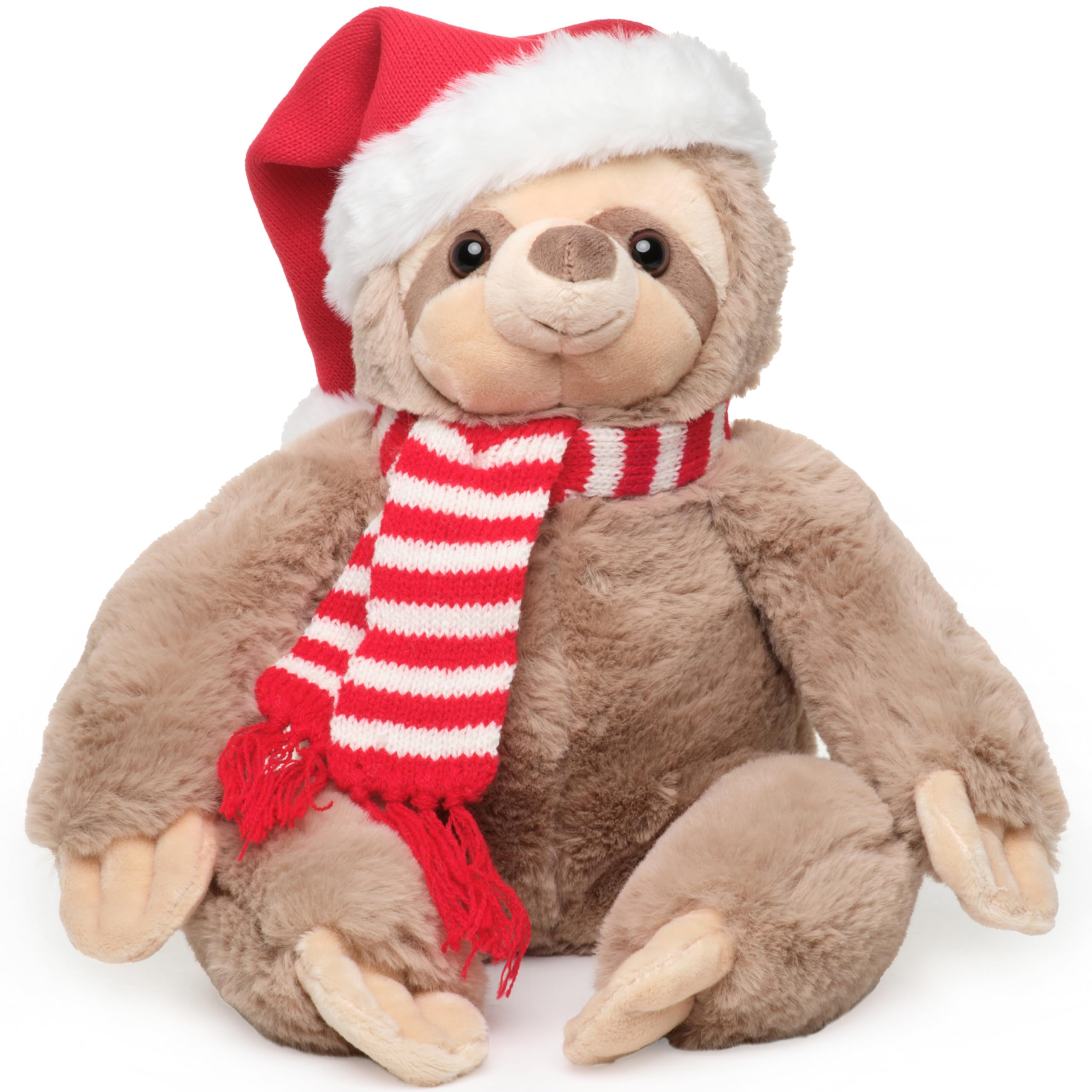 Bearington Christmas Santa Sloth plush stands 16 inches for festive display and cuddly appeal.