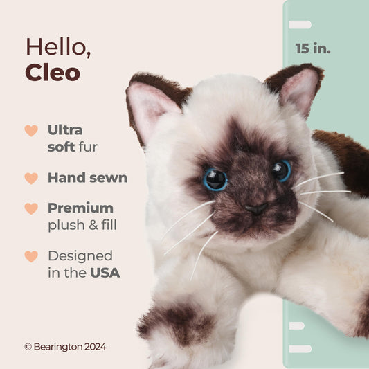 Bearington Cleo plush with weighted paws ideal for bedtime hugs.