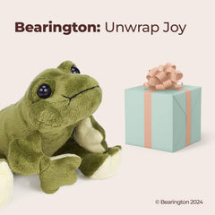 Bearington Collection Frank Jr. frog plush — surface-washable for quick cleanup after fun.