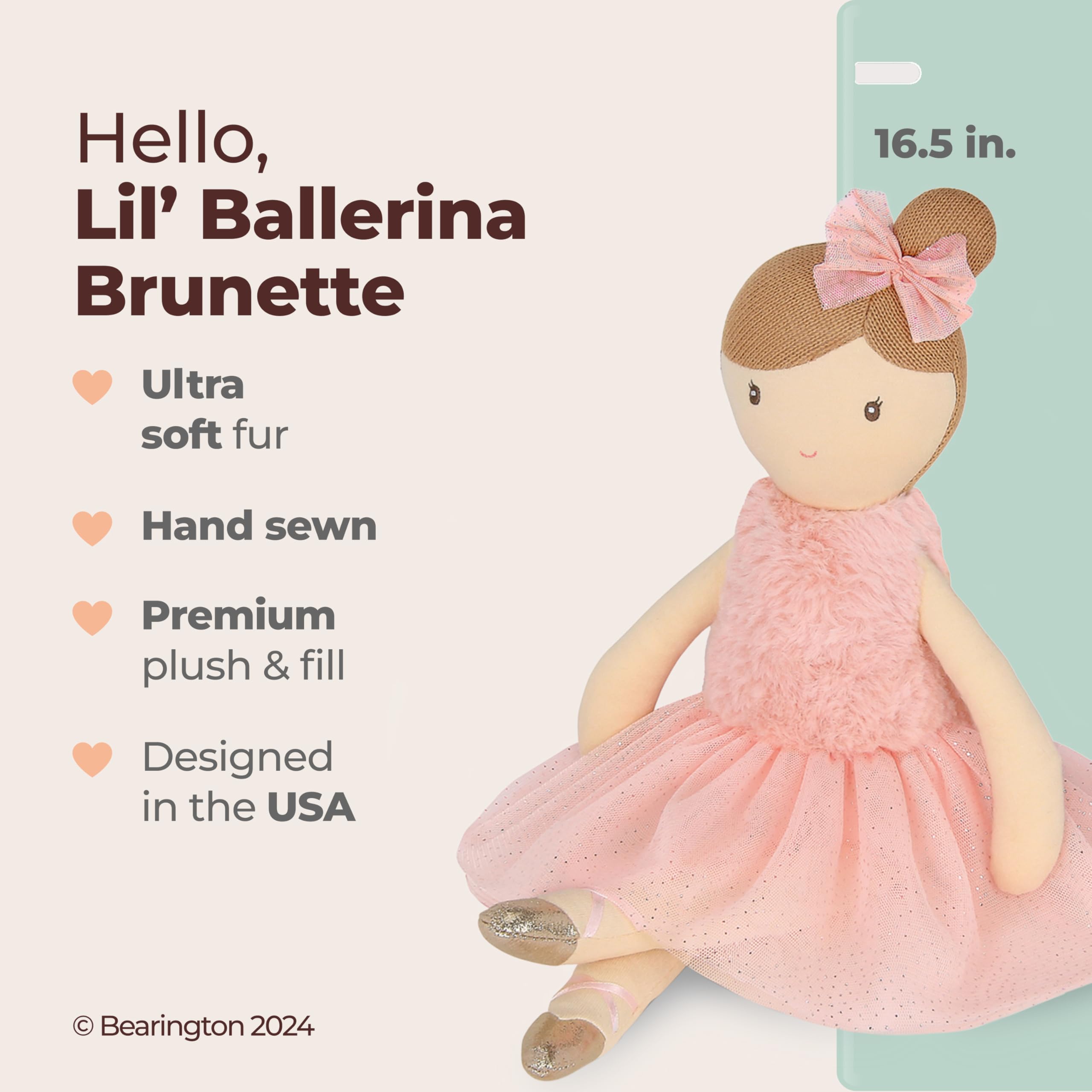 Julia ballerina doll with plush fabric, ideal for comforting hugs and playtime.