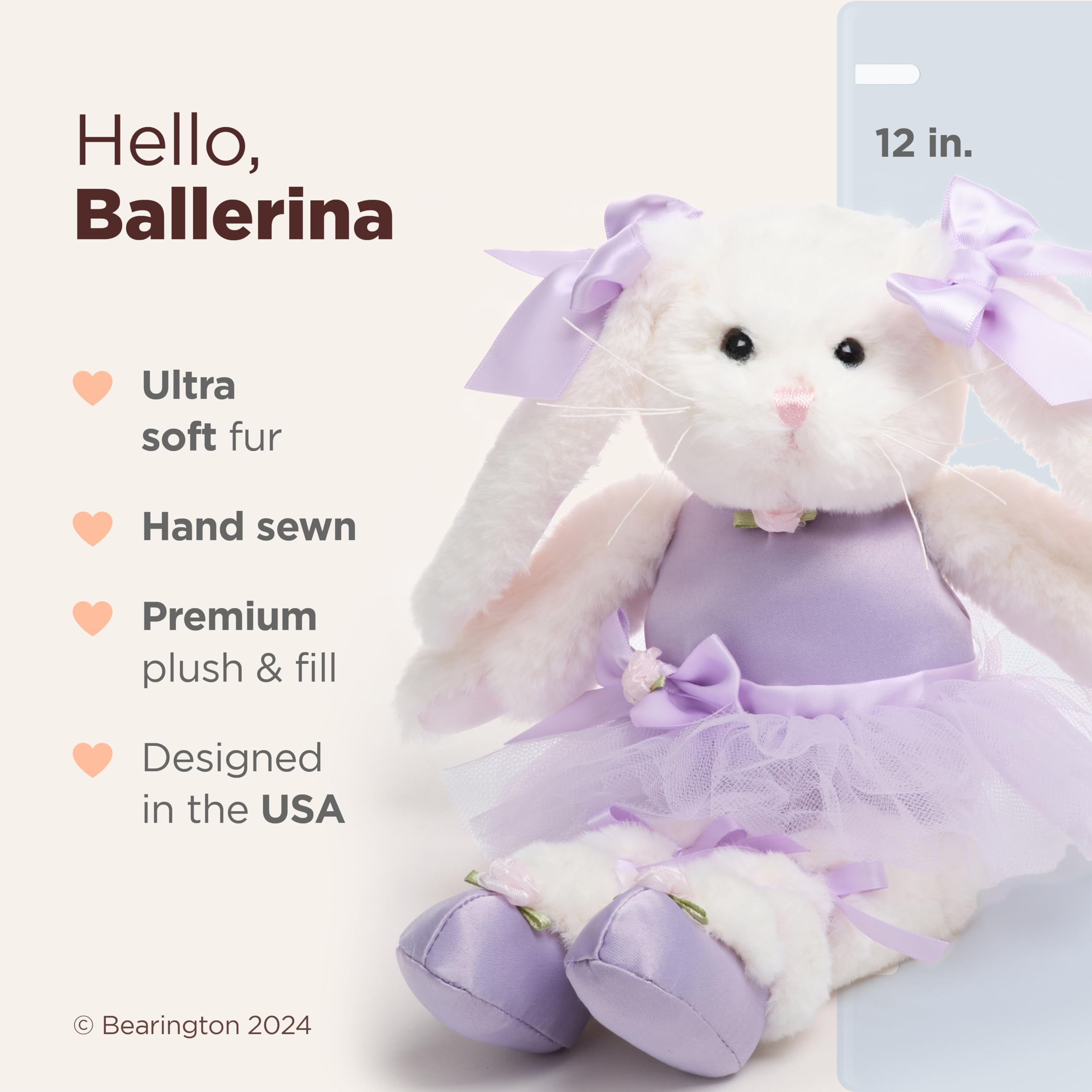 Bearington plush bunny with soft fur, ideal for bedtime and playtime.