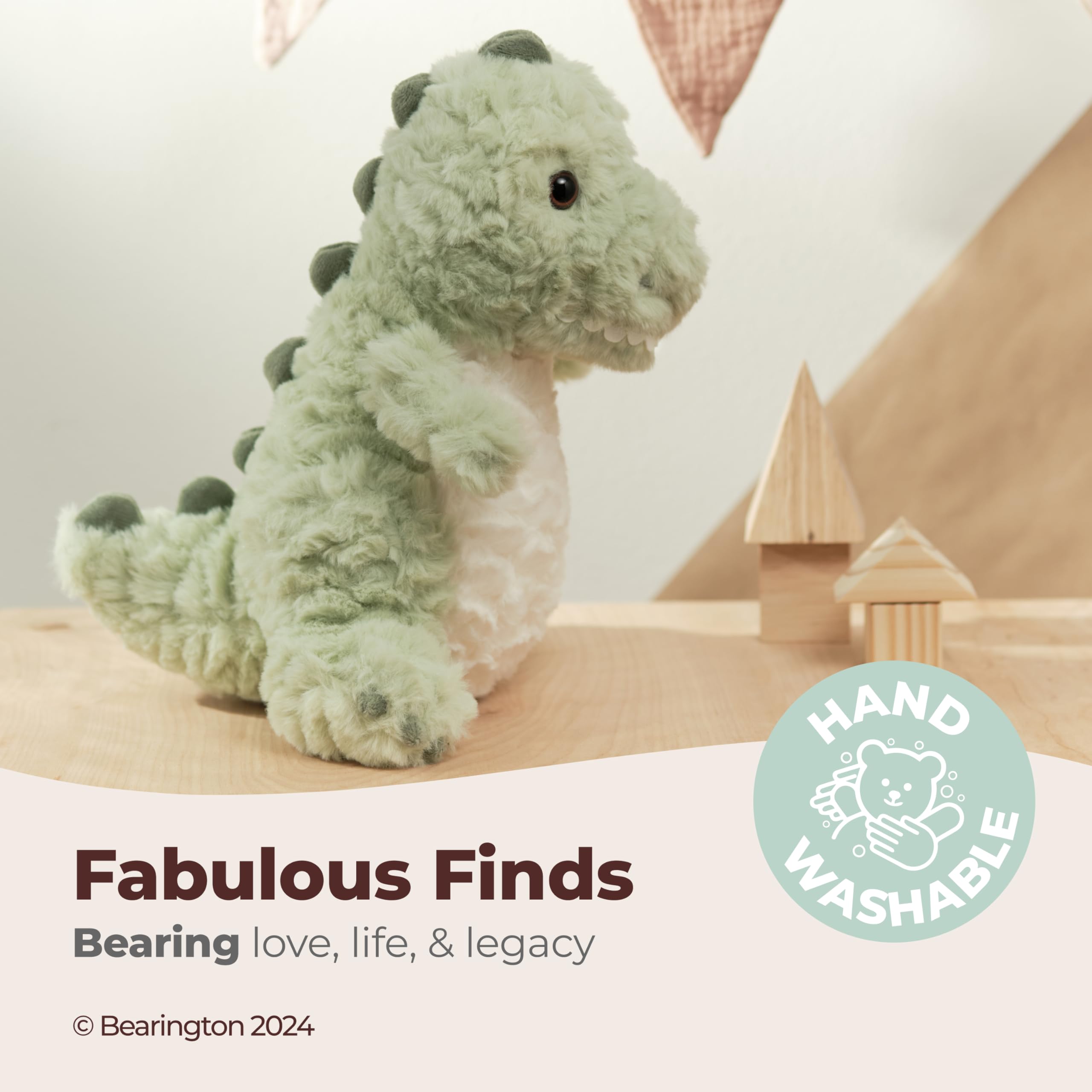 Bearington dinosaur plush shows careful stitching and durable craftsmanship.