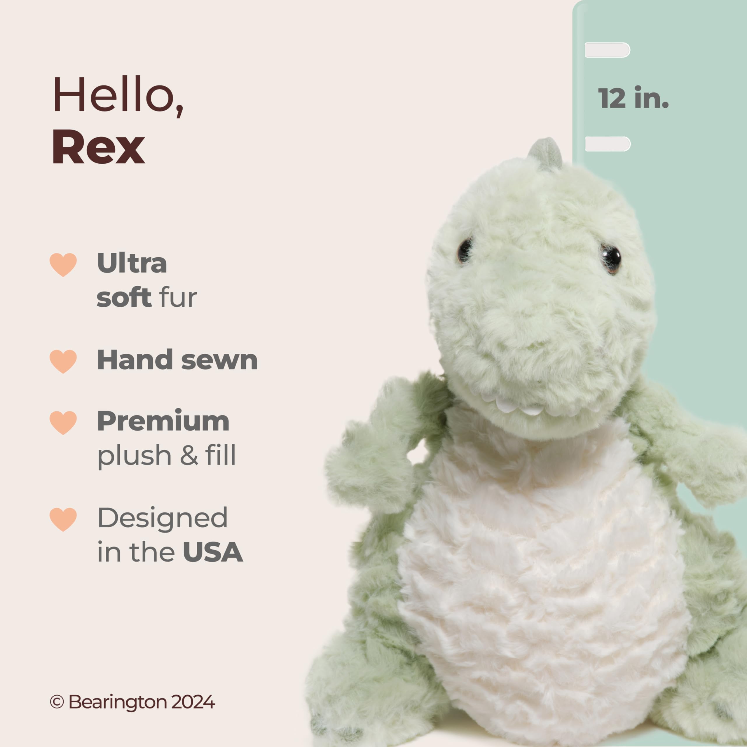 Bearington dinosaur plush with ultra-soft fabric for cozy snuggles.