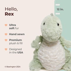 Bearington dinosaur plush with ultra-soft fabric for cozy snuggles.