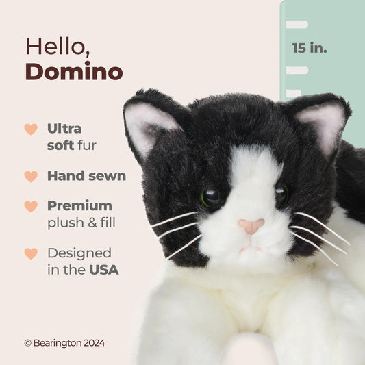 Bearington Domino cat face shows lifelike eyes and whiskers.