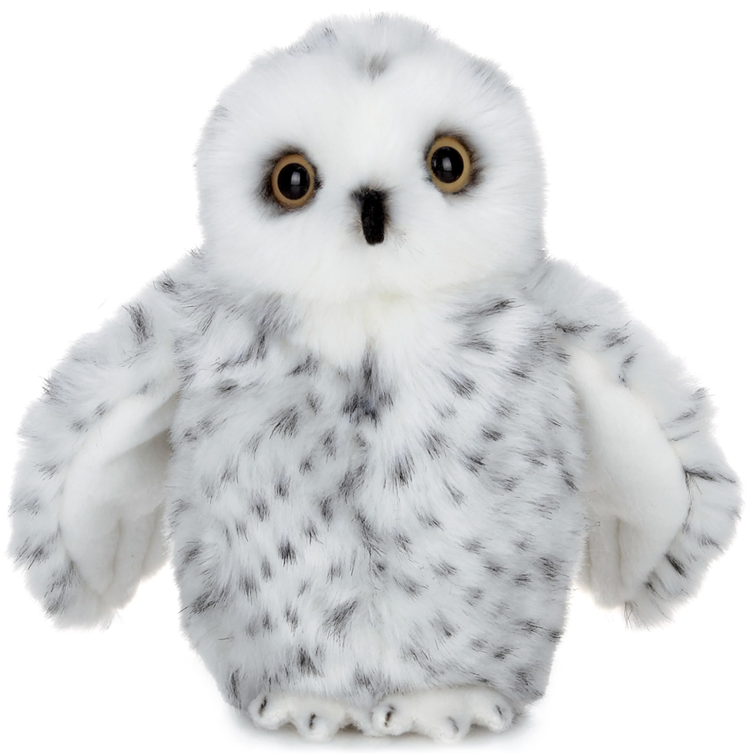 Bearington Drift Snow Owl plush with fluffy white fur, perfect for baby snuggles.
