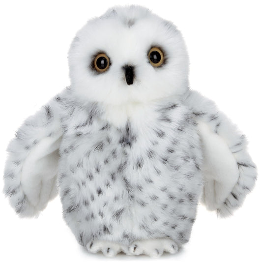 Bearington Drift Snow Owl plush with fluffy white fur, perfect for baby snuggles.