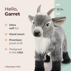 Bearington Garret Goat full body showcases sturdy, cuddly presence for hugs