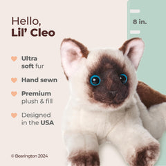 Bearington Lil’ Cleo sparkly eyes add lifelike charm for playtime.