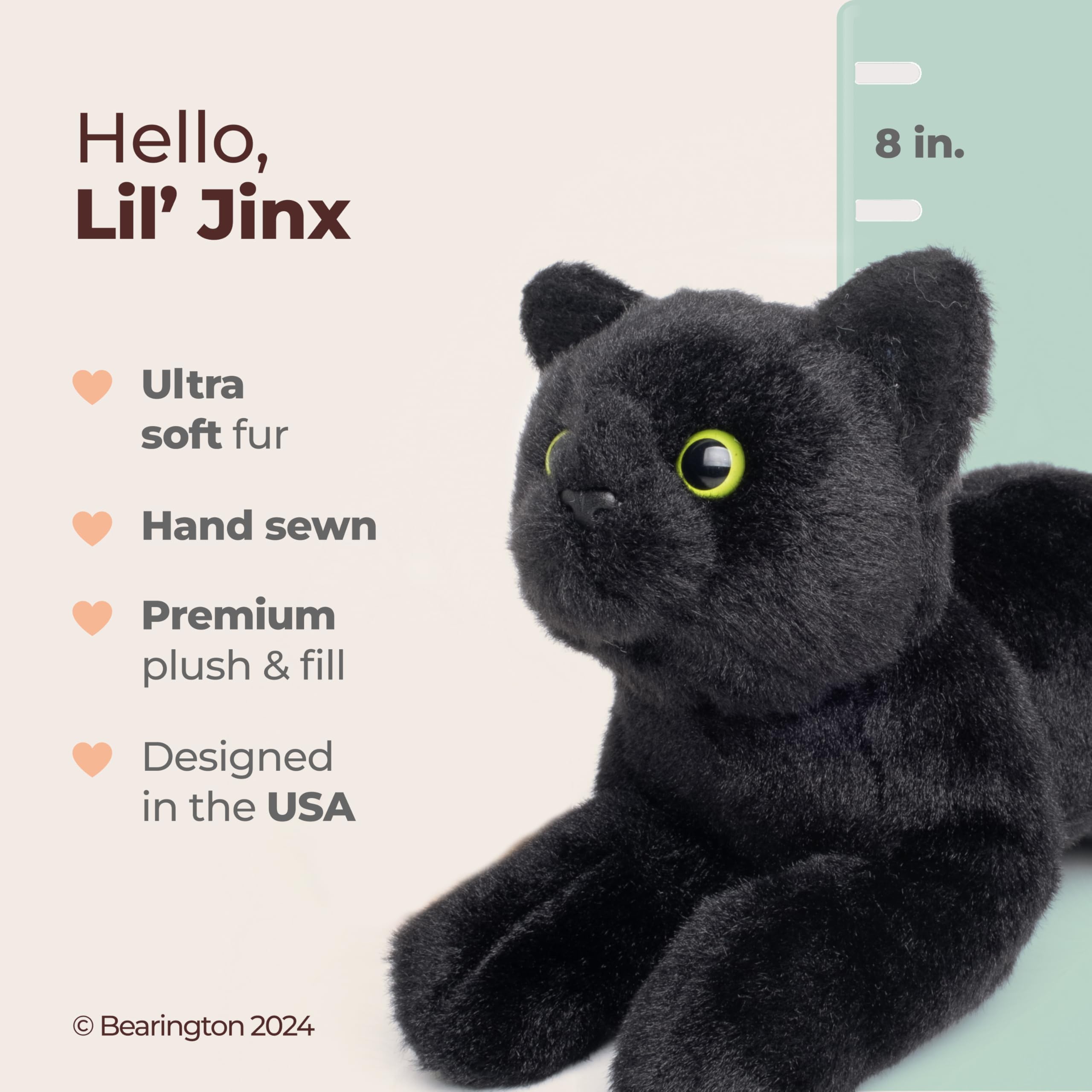 Closeup of Lil' Jinx's soft fur and lifelike texture harnessing feline warmth.