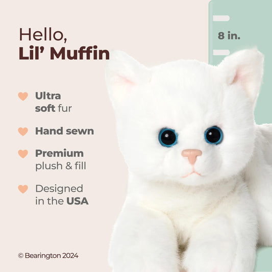 Bearington Lil' Muffin 8in cat fur close up shows soft plush for hugs.