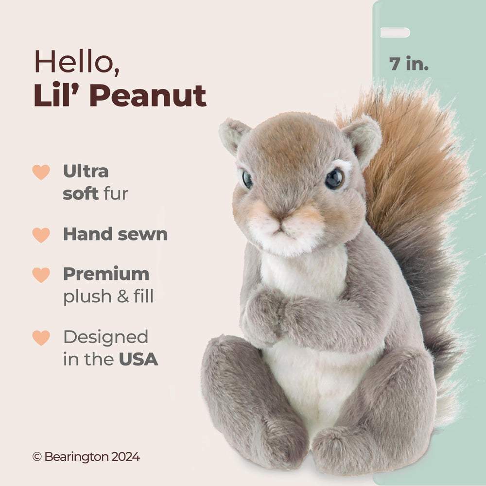 Bearington Lil' Peanut Squirrel 7-inch side view showing compact size for toddlers.