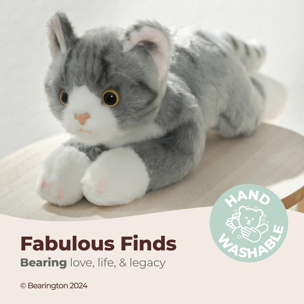 Bearington Lil' Socks cat, soft gray faux fur: irresistibly touchable for calming cuddles.