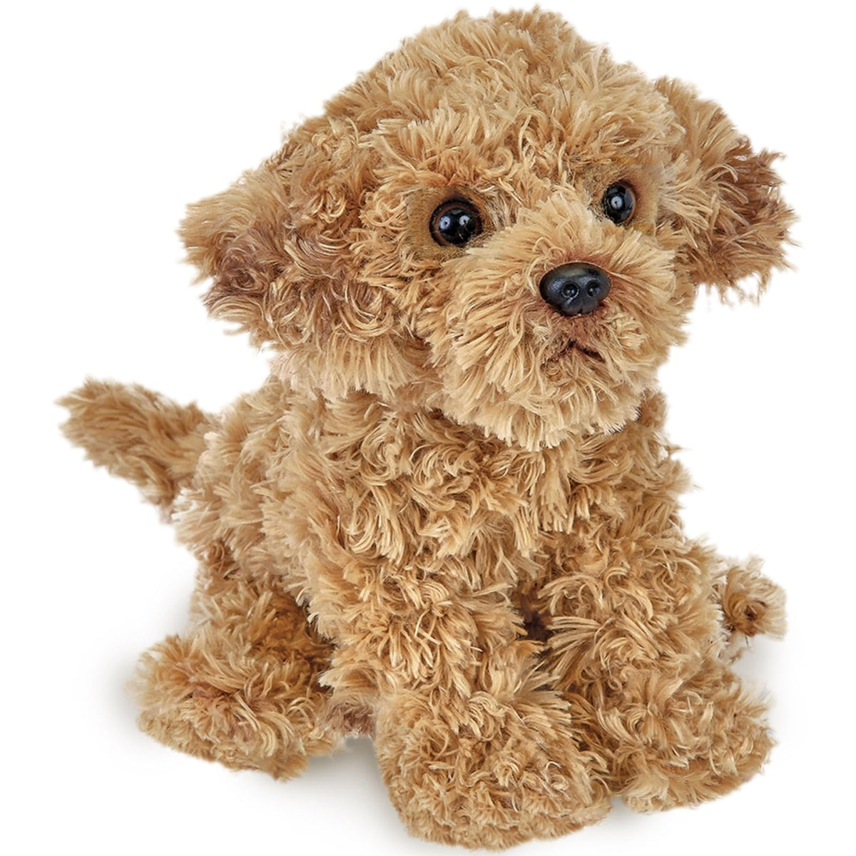 Bearington Lovely Doodles caramel dog plush with lifelike eyes for cuddling and imaginative play.