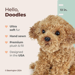Bearington Lovely Doodles caramel dog plush with soft faux fur for warm hugs.