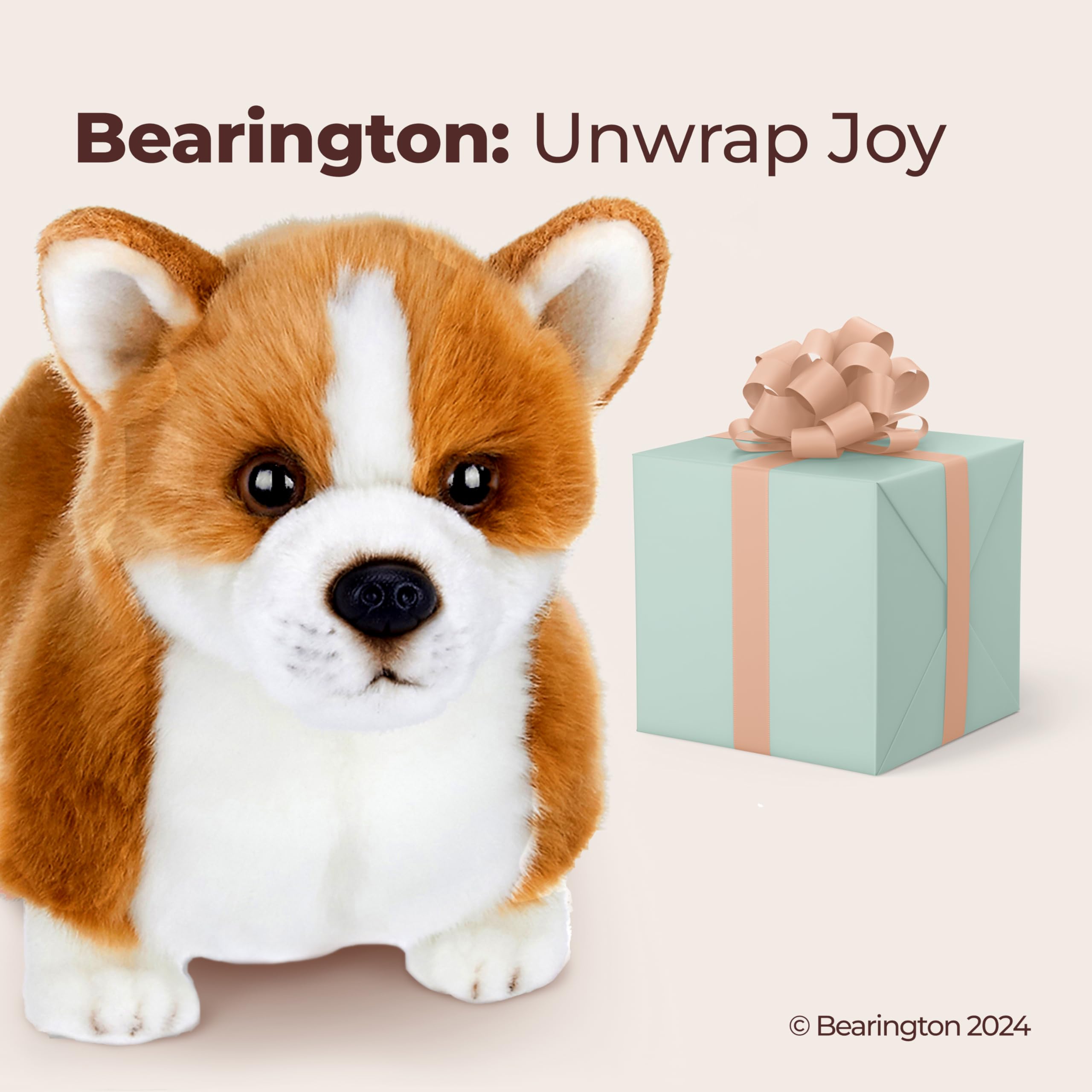 Bearington Queenie Corgi plush is surface washable for easy cleaning.