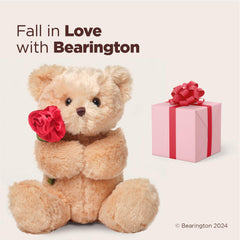 Bearington Remington teddy bear in Valentine’s setting, perfect for gifting on special occasions.