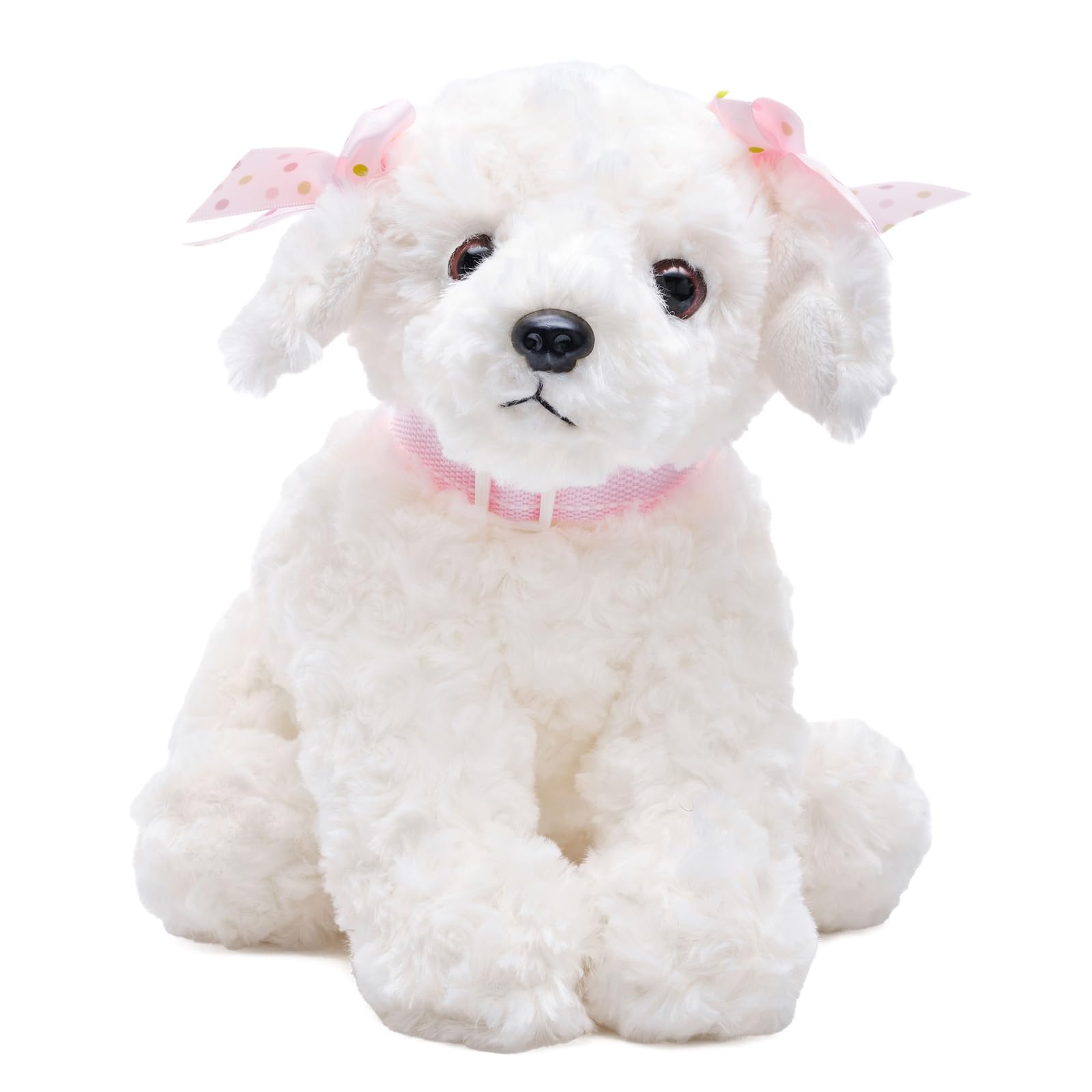 Bearington Sassy White Dog 10-inch plush, perfect for cuddling and imaginative play.