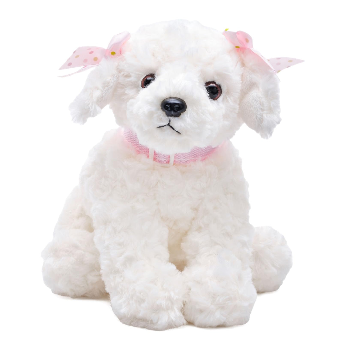 Bearington Sassy White Dog 10-inch plush, perfect for cuddling and imaginative play.