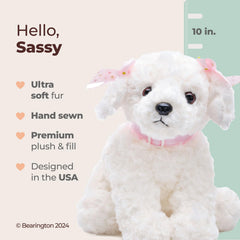 Bearington Sassy White Dog, close-up of hand-sewn nose, durable keepsake.