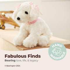 Bearington Sassy White Dog with ultra-soft fur for comforting hugs.