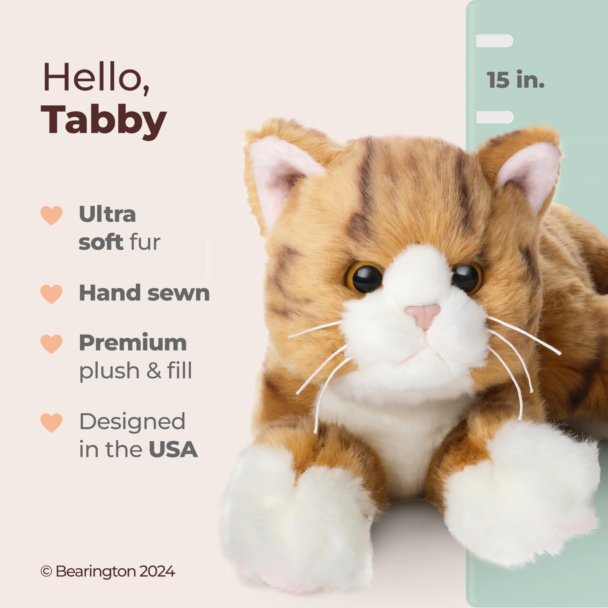 Bearington Tabby orange-striped fur highlights lifelike detail for imaginative play.