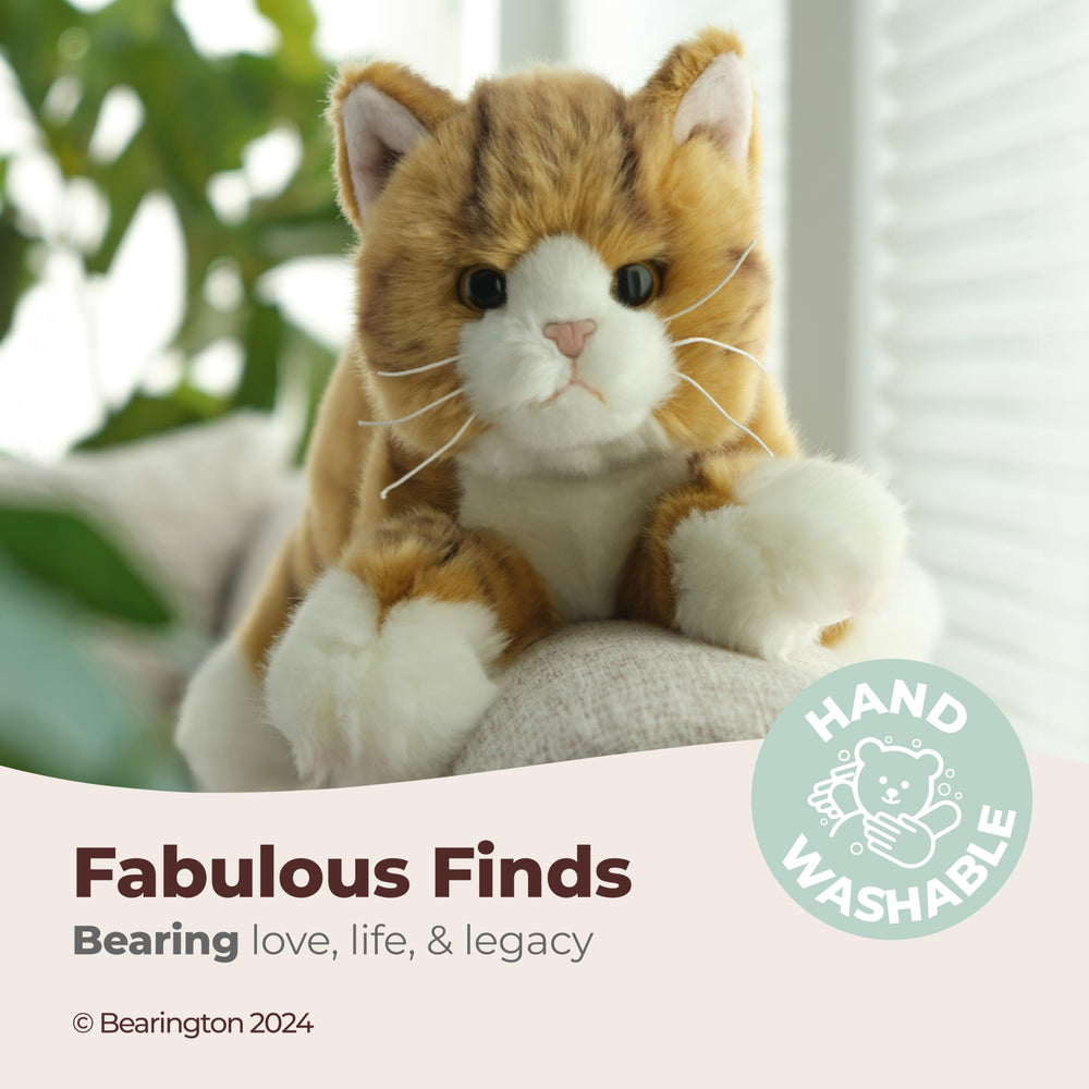 Bearington Tabby plush toy with soft fur for bedtime comfort.