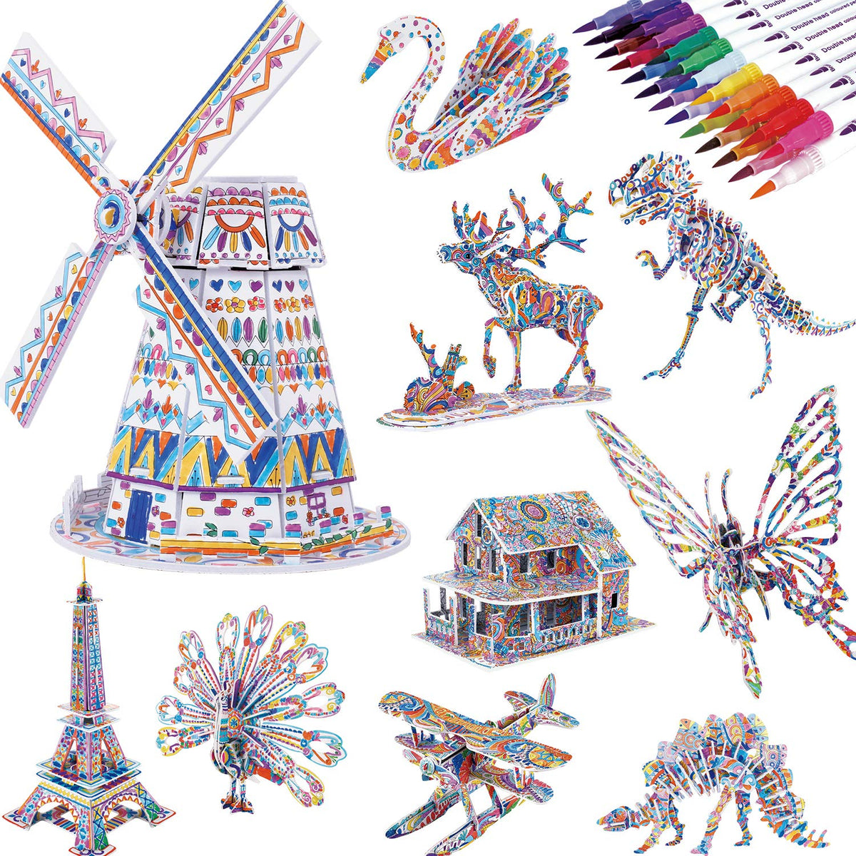 BEARUN 3D coloring puzzle butterfly model for creativity and fine motor skills.