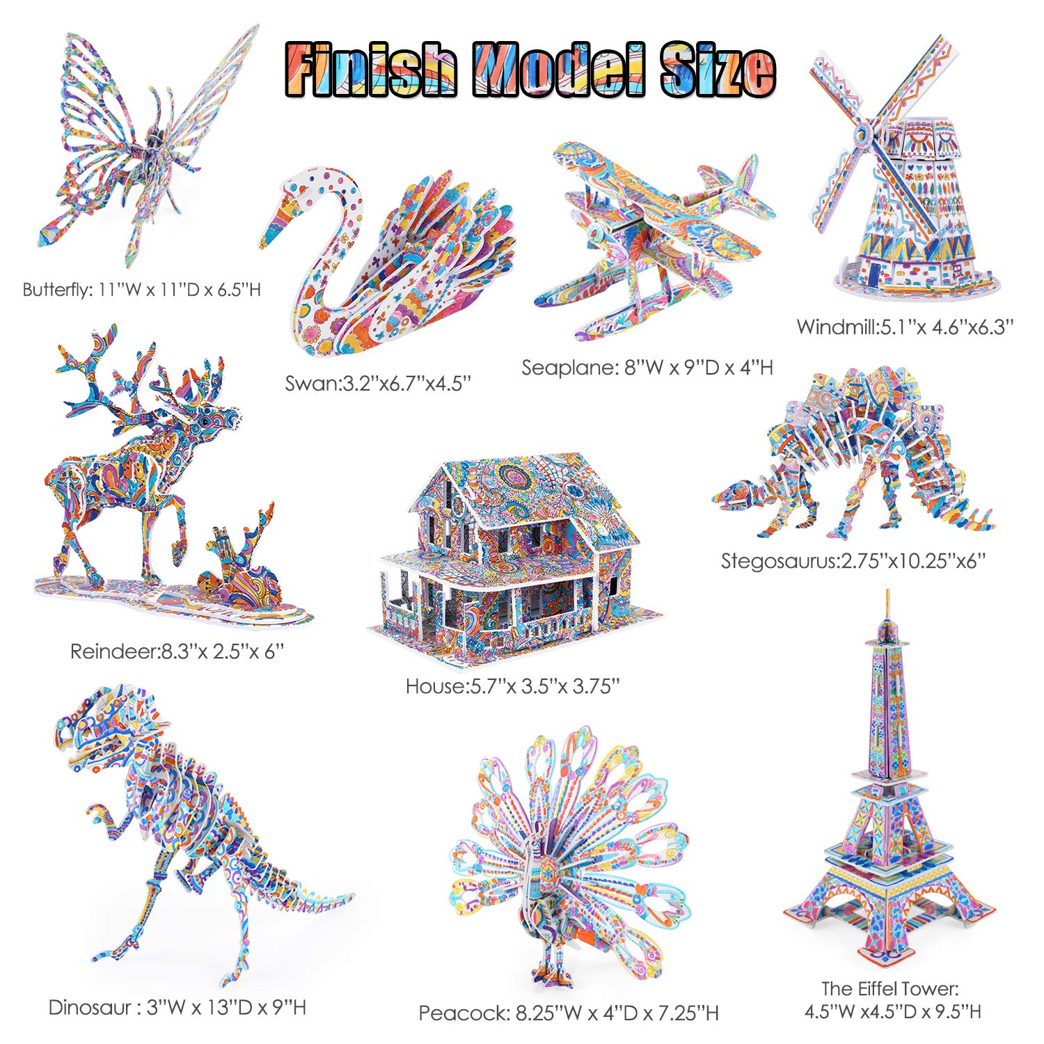 BEARUN 3D coloring puzzle eiffel-tower model encourages planning and visual-spatial thinking.