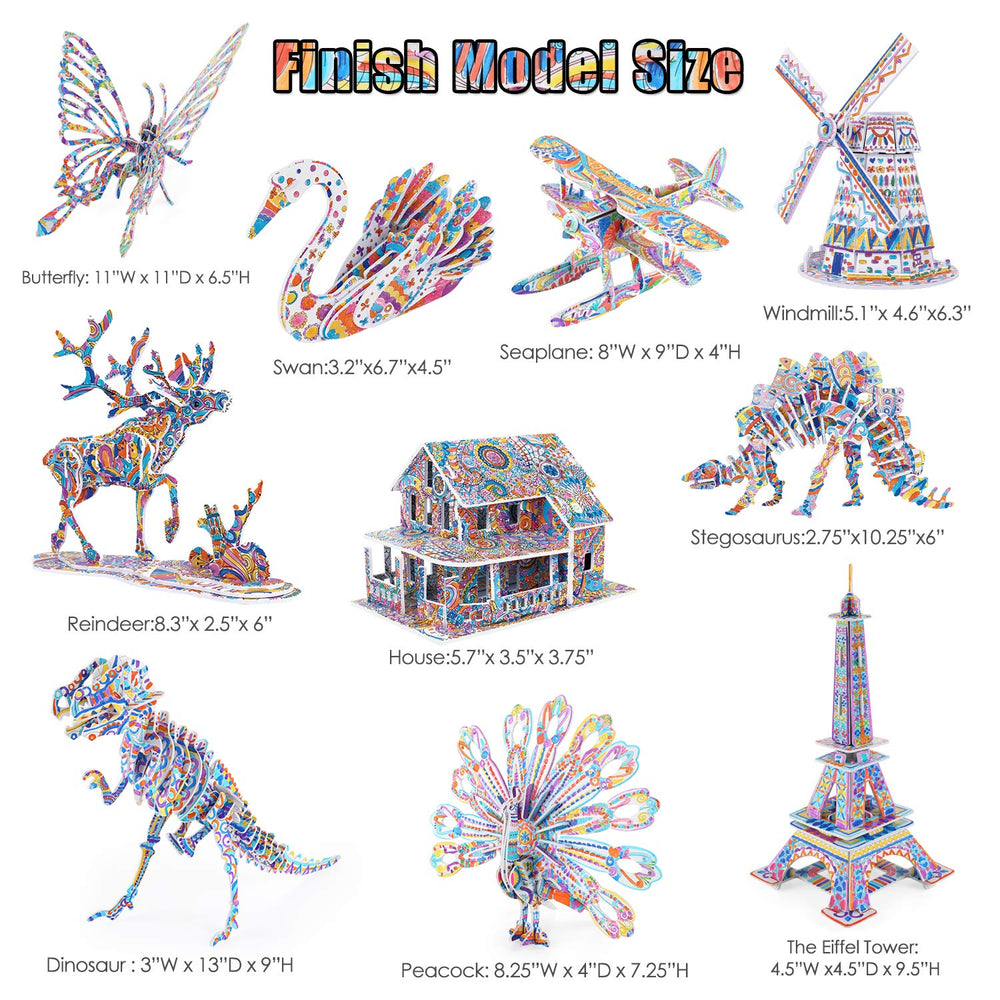 BEARUN 3D coloring puzzle eiffel-tower model encourages planning and visual-spatial thinking.