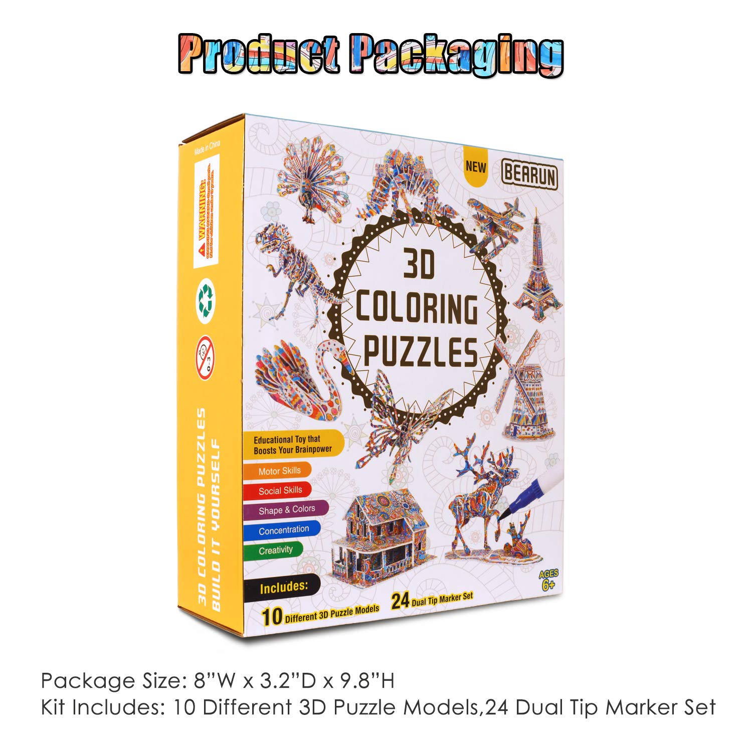 BEARUN 3D coloring puzzle reindeer model offers festive crafting fun.