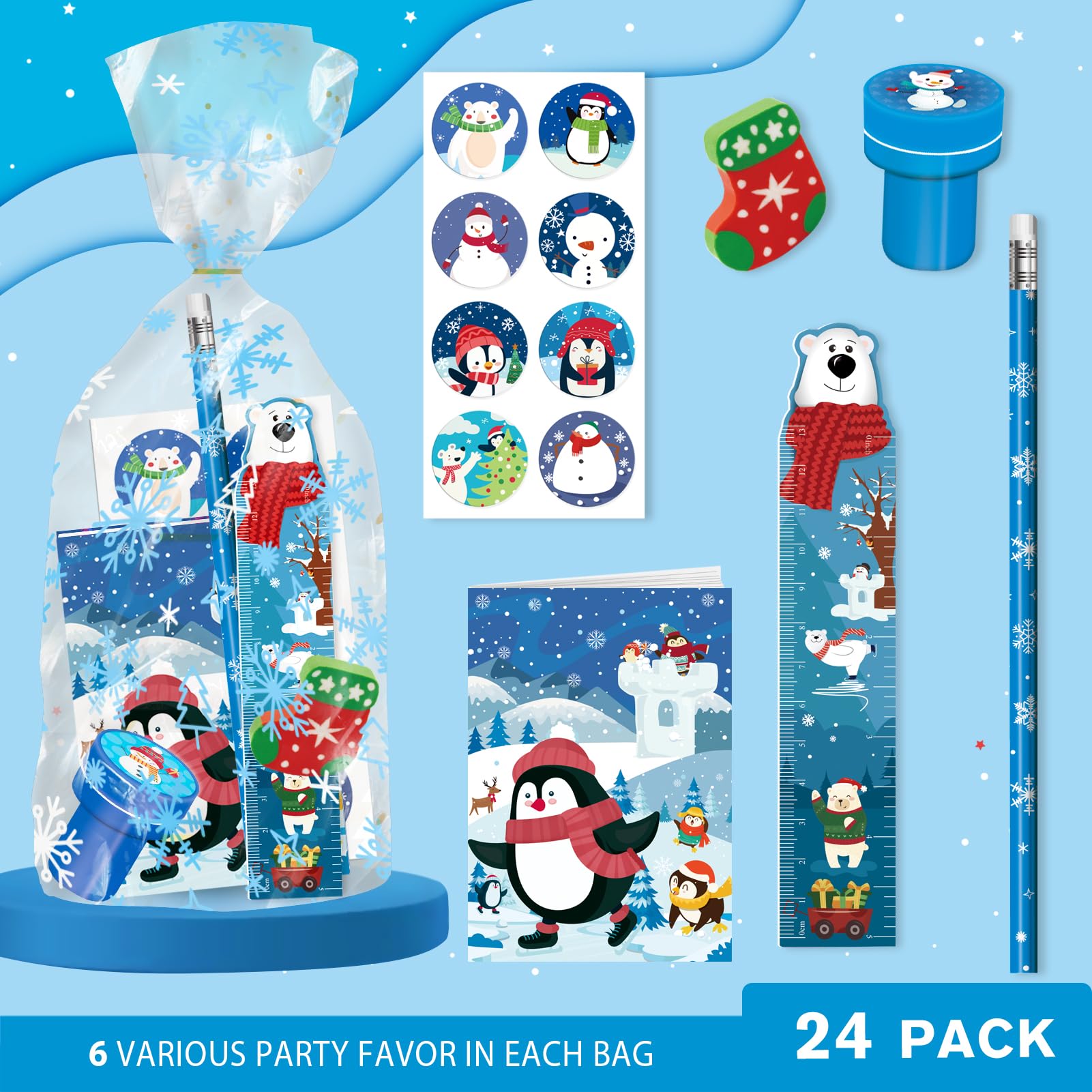 BEARUN snowflake pencils 24-pack: vivid winter supplies for crafts and writing fun.