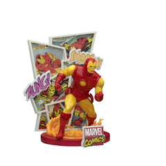 Beast Kingdom Iron Man D-Stage lighting emphasizes dramatic shading on suit.