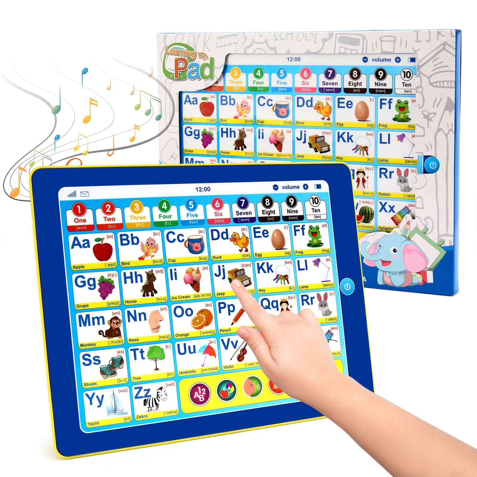 BEAURE 6-in-1 Kids Tablet front view showing colorful learning panel for early literacy