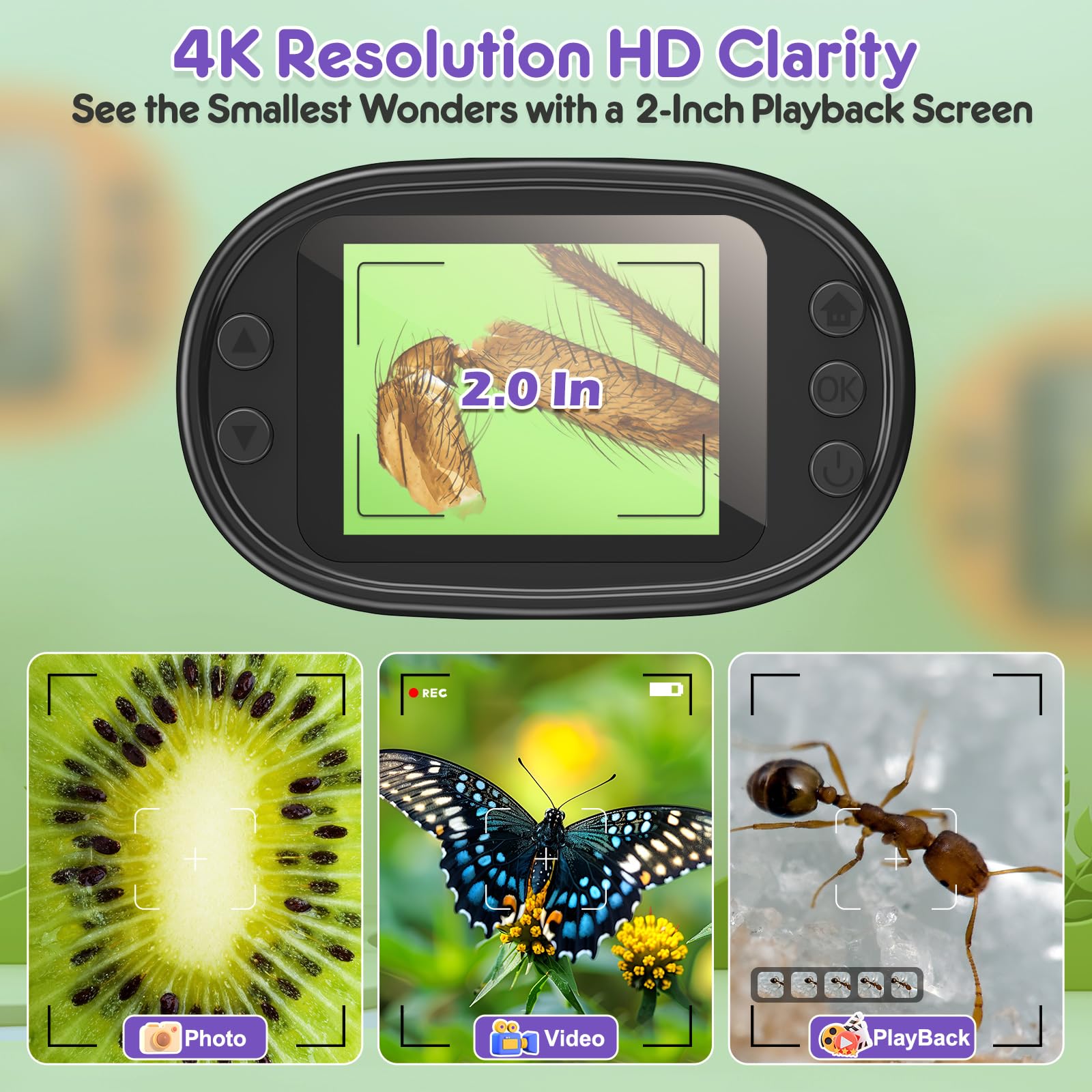 BEBANG 1000X screen-4k for vivid magnification of small objects.