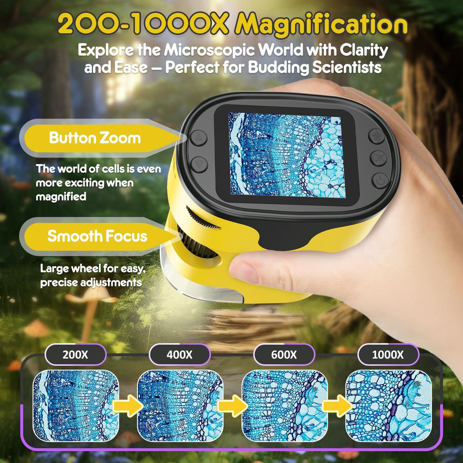 BEBANG 1000X microscope captures leaf veins with clarity for science curiosity.