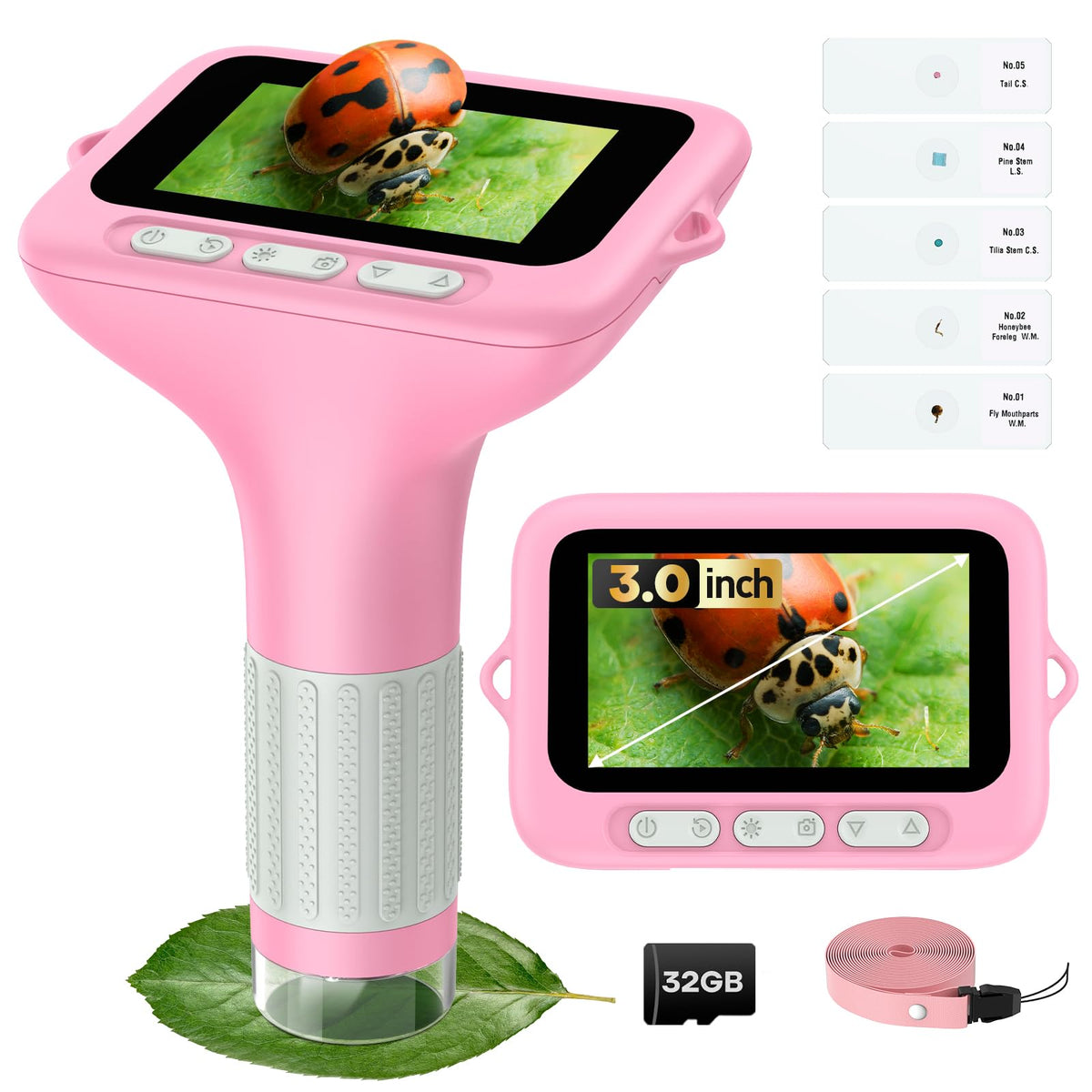 BEBANG 3-inch screen microscope showing vibrant real-time view for kids