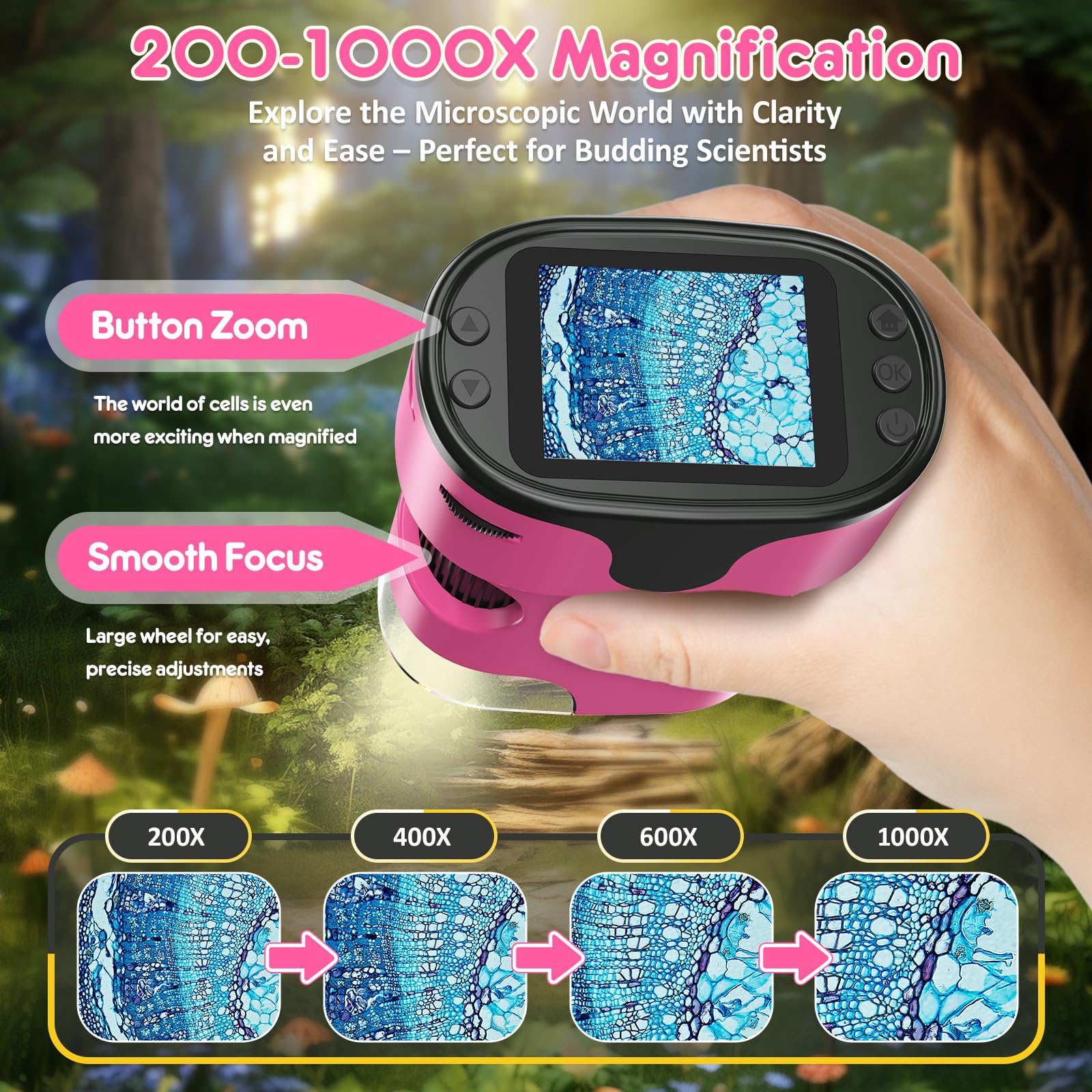 Compact BEBANG kids microscope fits in small hands for on-the-go science