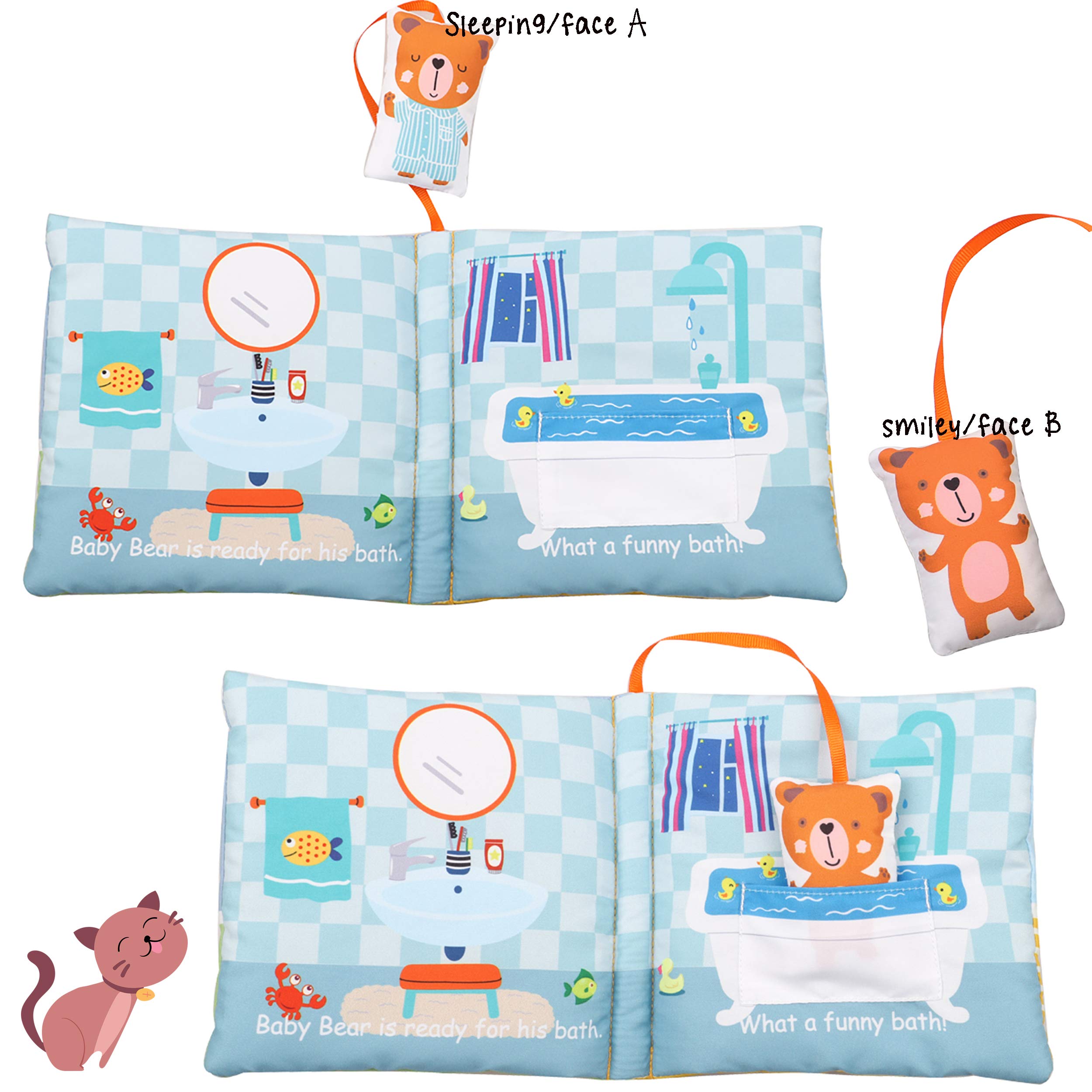 Bebe Mondo soft cloth book spine bear-attachment keeps teddy secure during play.