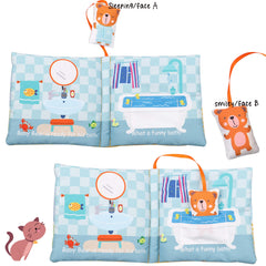 Bebe Mondo soft cloth book spine bear-attachment keeps teddy secure during play.