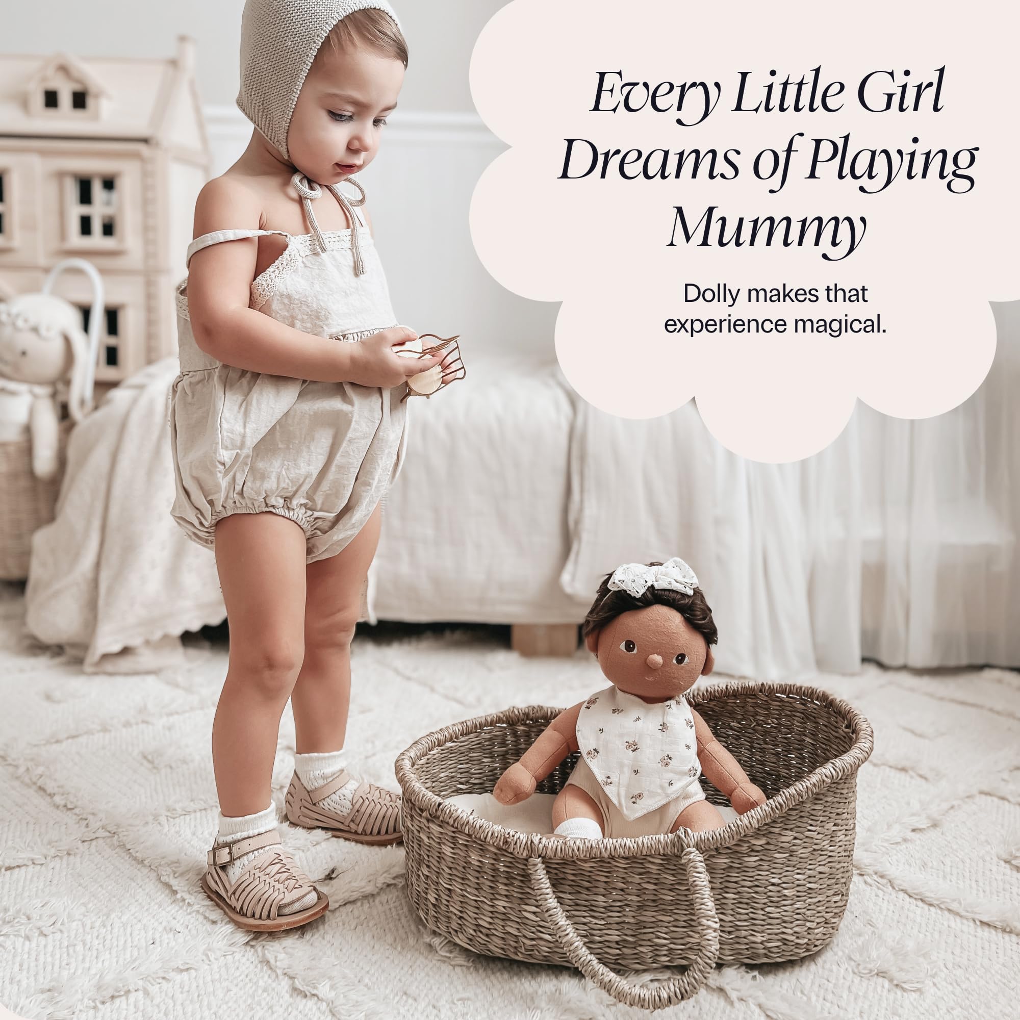 BEBE BASK bohemian doll bassinet adds stylish room decor.