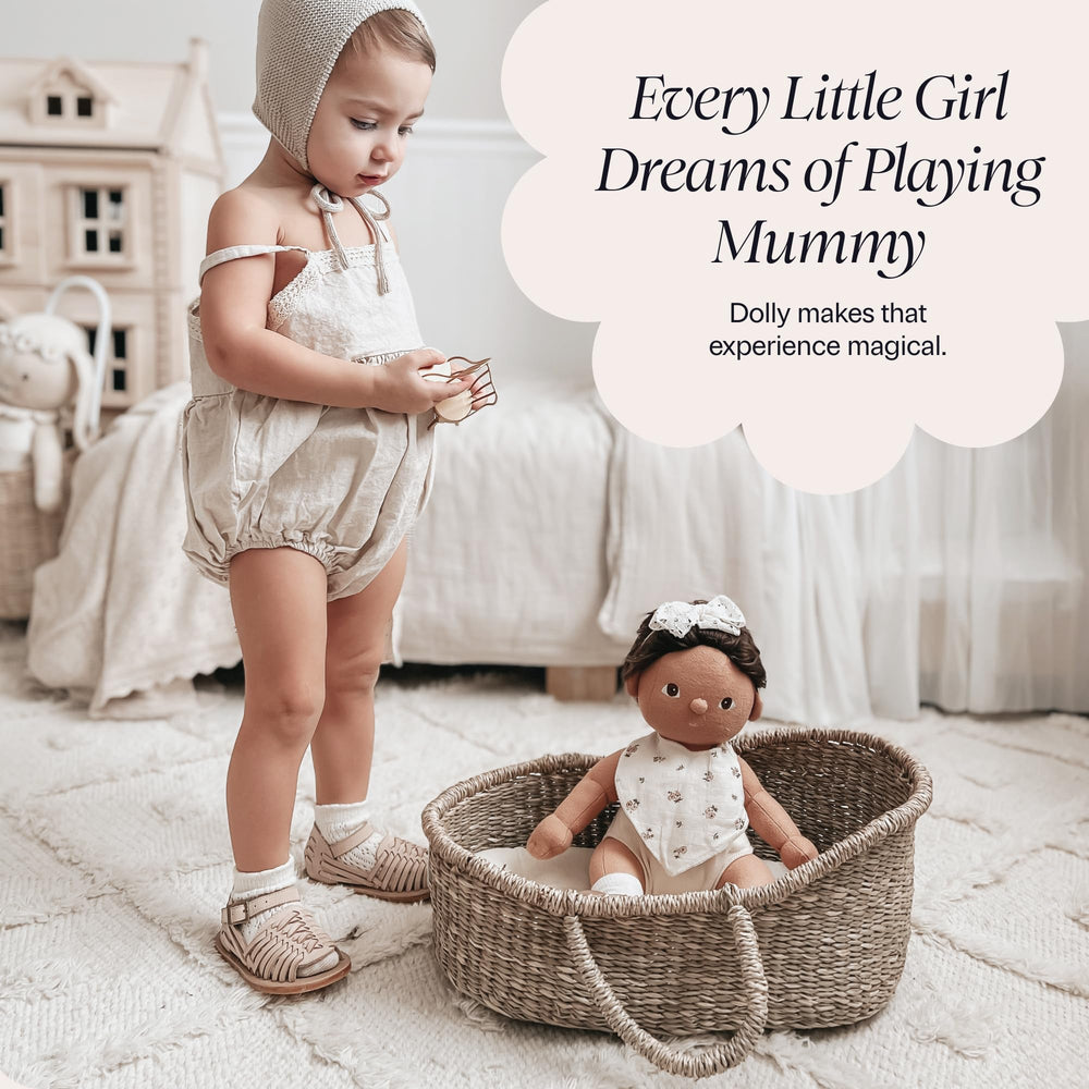 BEBE BASK bohemian doll bassinet adds stylish room decor.