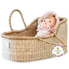 BEBE BASK dolly basket in seagrass offers stylish storage for dolls.
