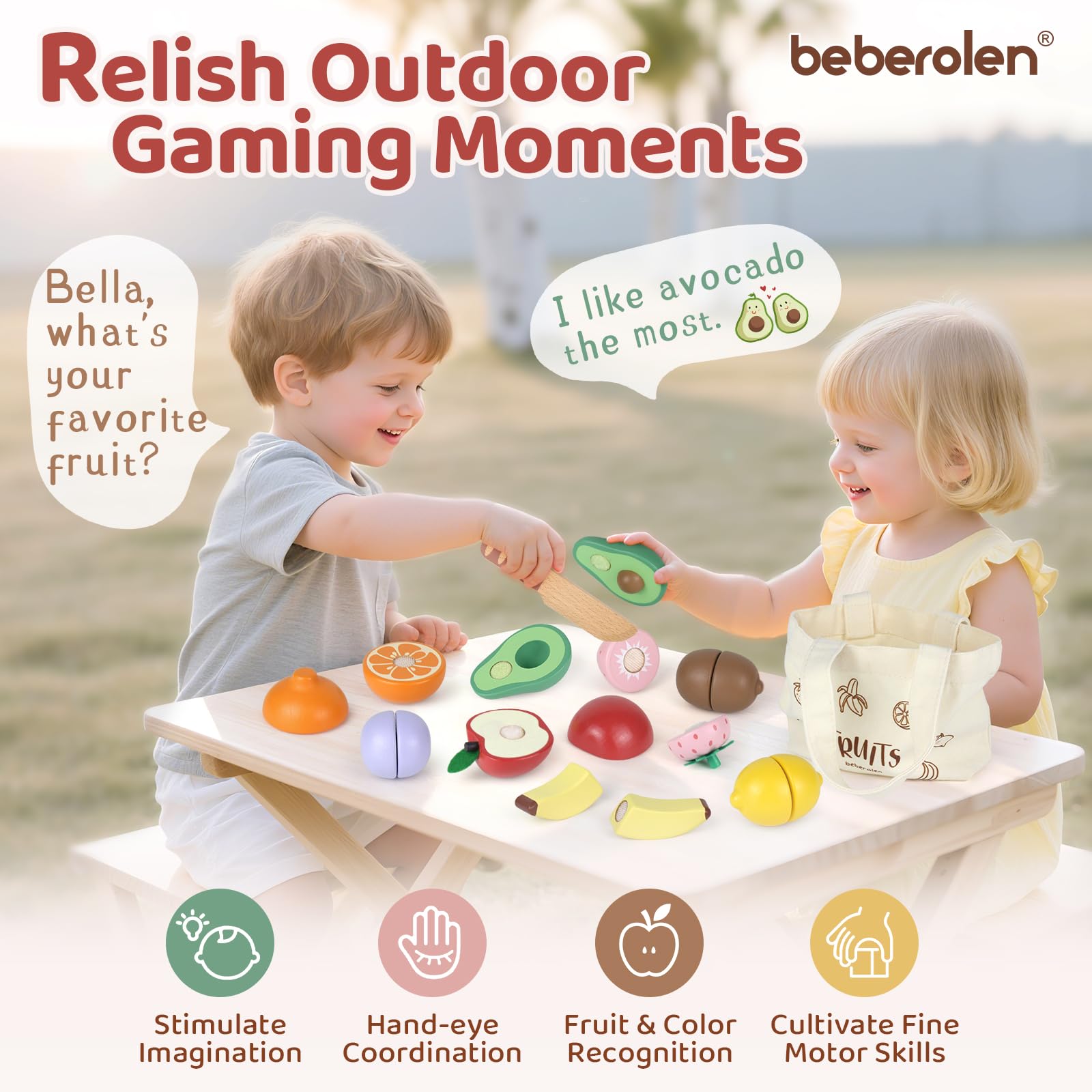 Beberolen passion fruit and avocado wooden pieces for creative meal prep