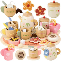 Beberolen tea party teapot with smooth wood finish for toddler pretend play