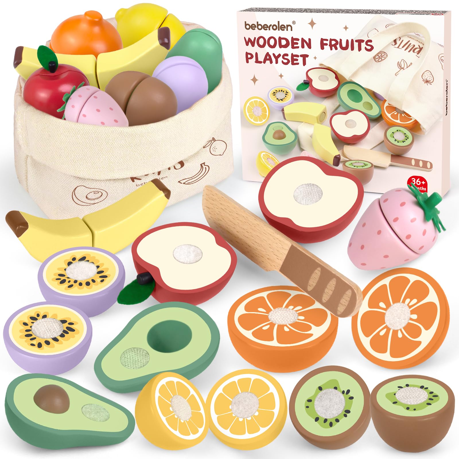 Beberolen wooden apple cut food for safe pretend play and fine motor practice