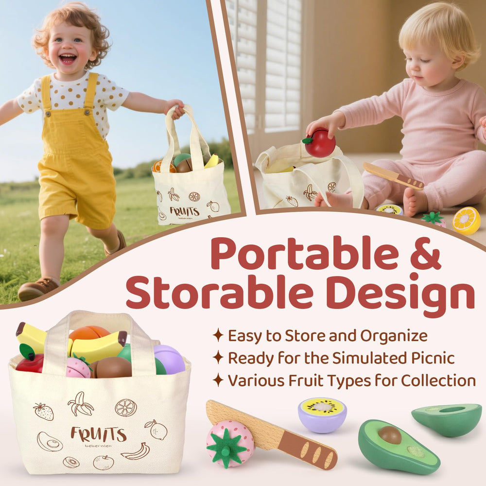 Beberolen kiwi and strawberry wooden pieces for imaginative kitchen games