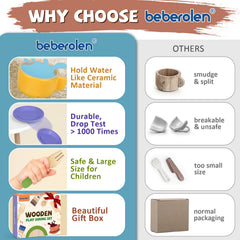 Beberolen wooden play dishes with colorful saucers for pretend tea parties
